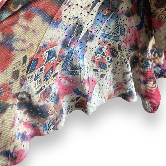 Boho Chic Draped Multi Color Front Button Flared Suede Sweater XL CUBISM LOS … - Picture 9 of 12